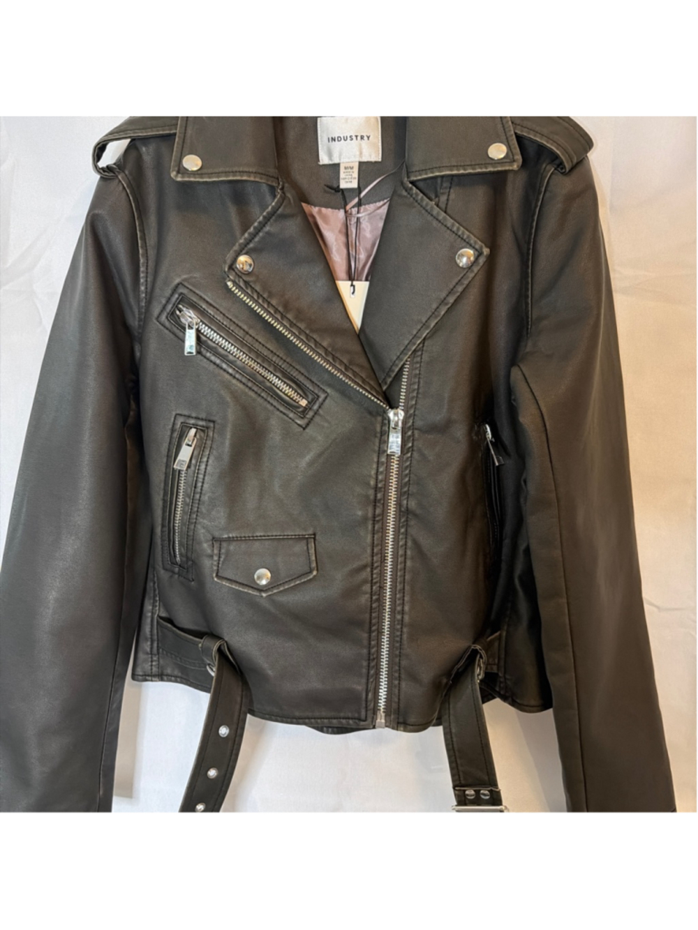 Women's Industry Republic Black Faux Leather Moto Jacket Size M Motorcycle NWT - Picture 2 of 7